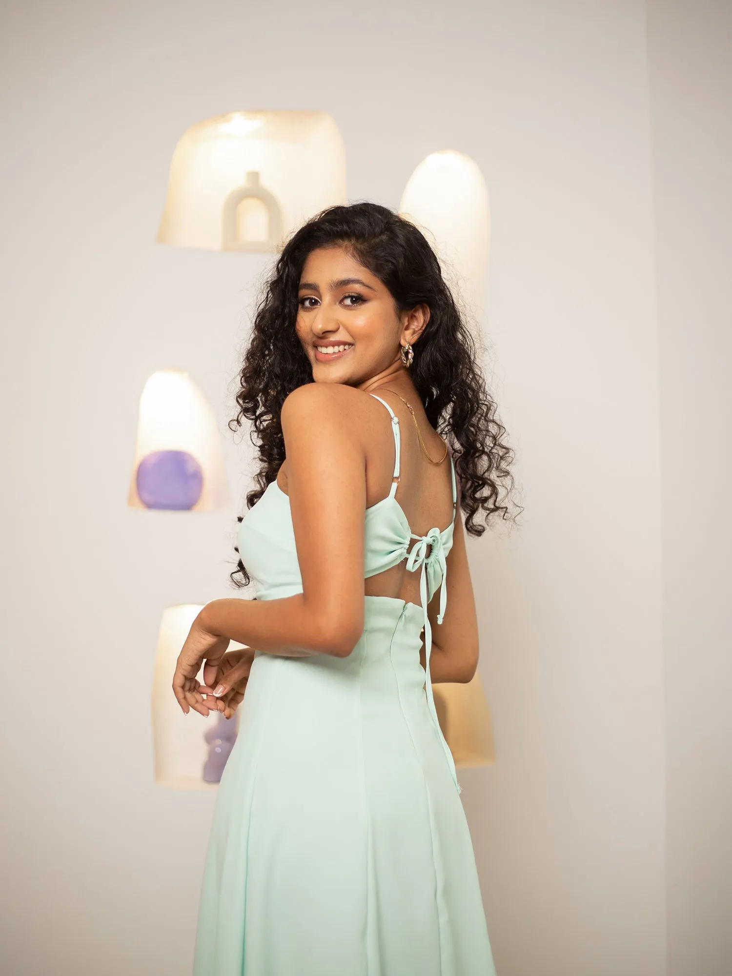 Bustier Detaild Back Tie-Up Maxi Dress