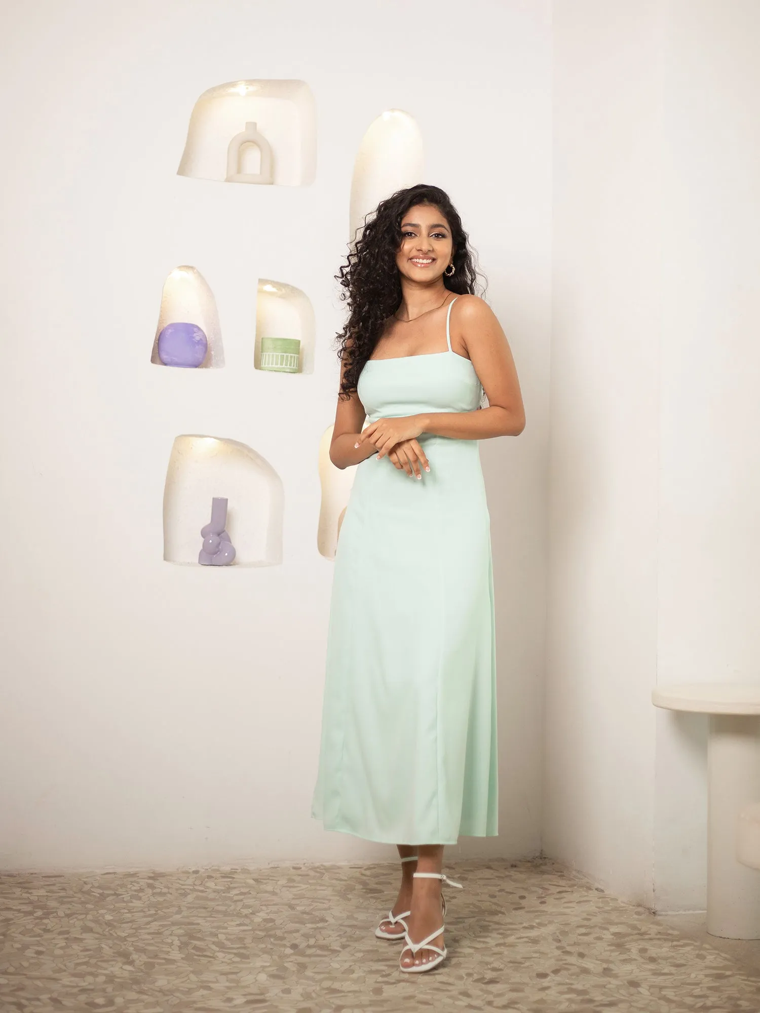 Bustier Detaild Back Tie-Up Maxi Dress