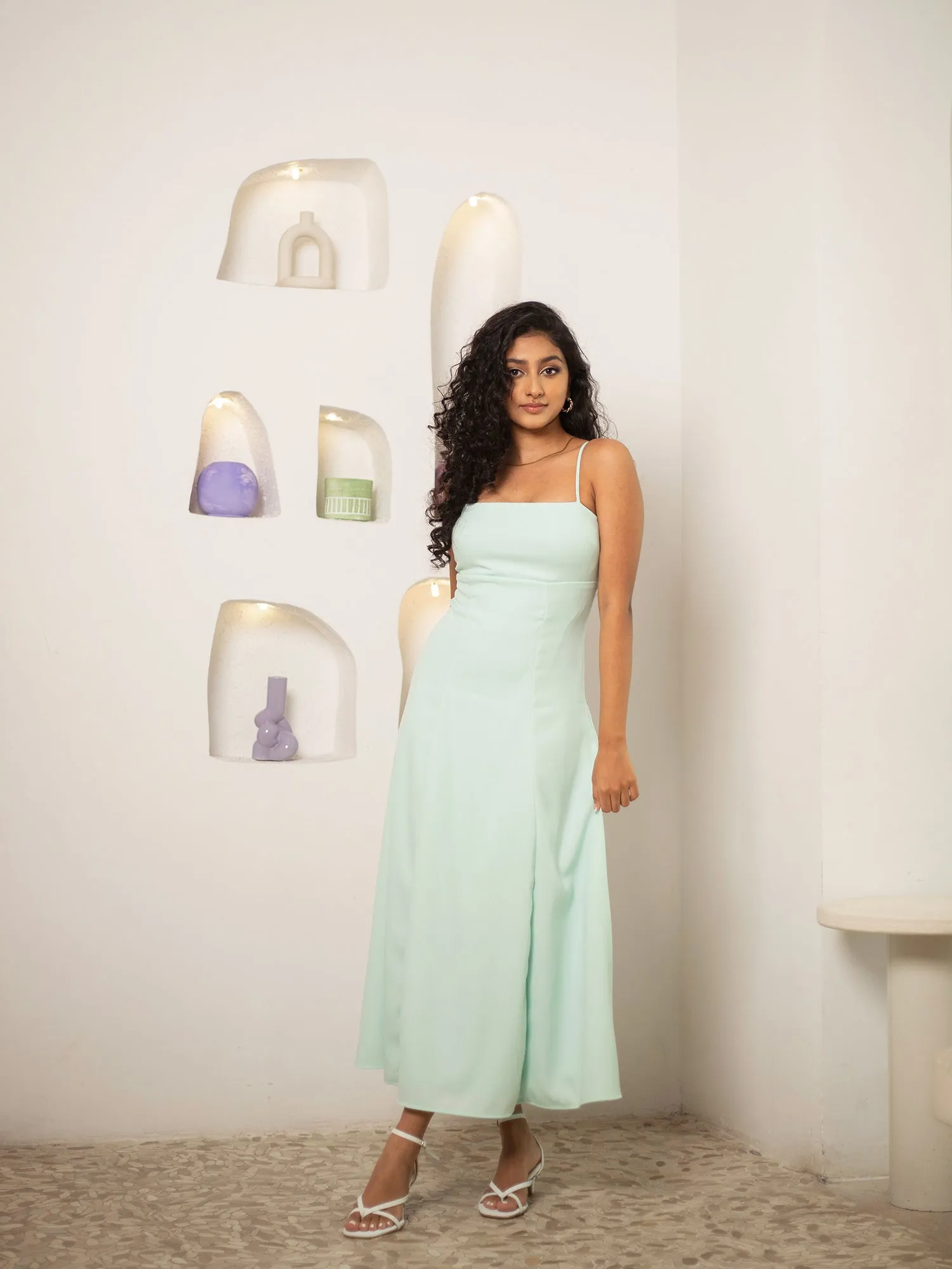 Bustier Detaild Back Tie-Up Maxi Dress