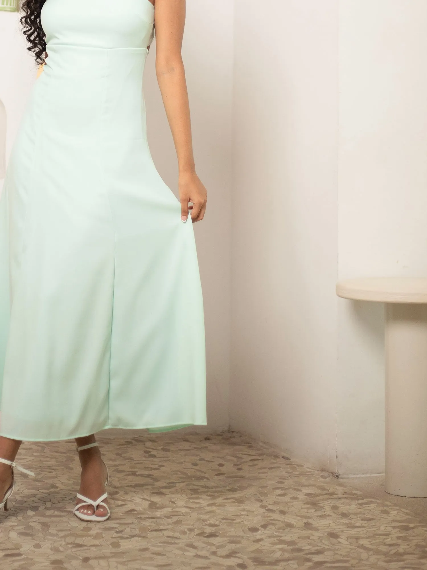 Bustier Detaild Back Tie-Up Maxi Dress