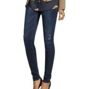 CAbi Women’s Dark Wash Skinny Jeans Size 2 Slightly Distressed Classic Pants