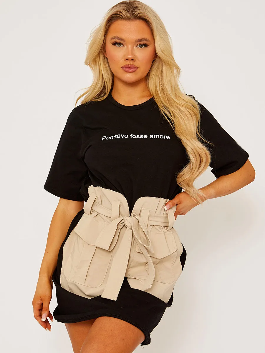 Cargo Pocket Belted T-shirt Dress