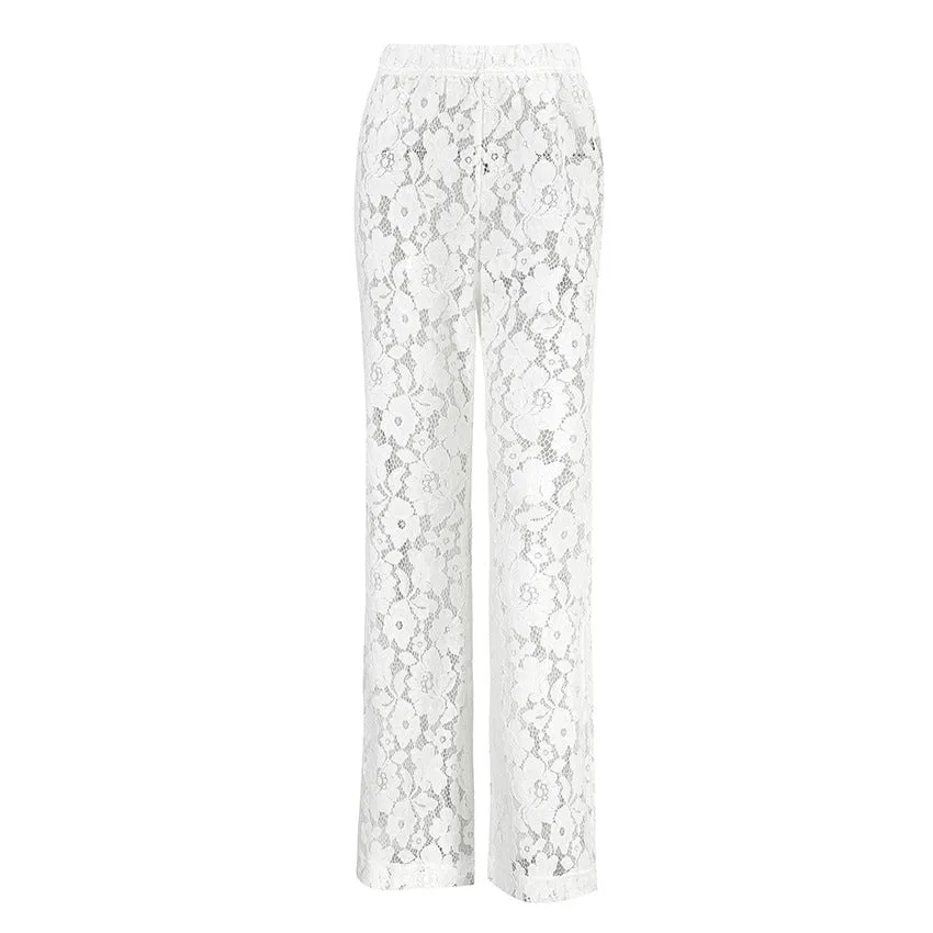 Casual Flared Pants Jacquard See through High Waist  Flared Pants