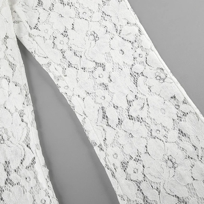 Casual Flared Pants Jacquard See through High Waist  Flared Pants