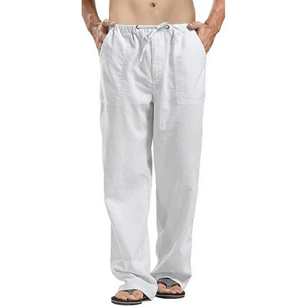 Casual linen trousers with drawstring
