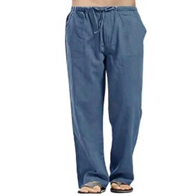 Casual linen trousers with drawstring