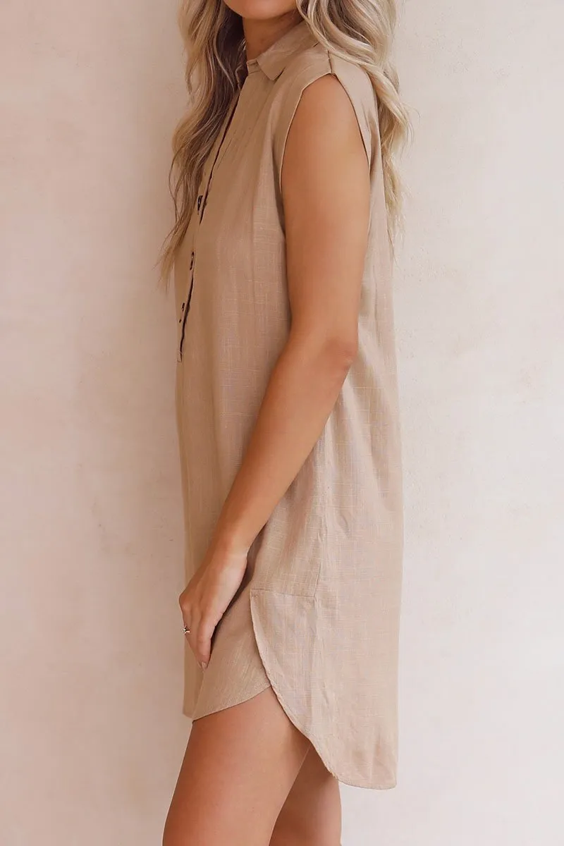 Casual Simplicity Solid Buttons Slit Shirt Dress