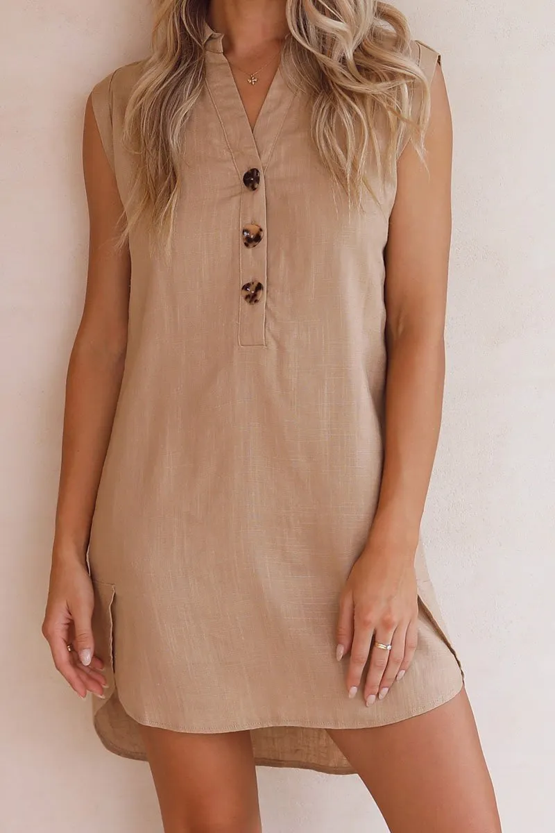 Casual Simplicity Solid Buttons Slit Shirt Dress