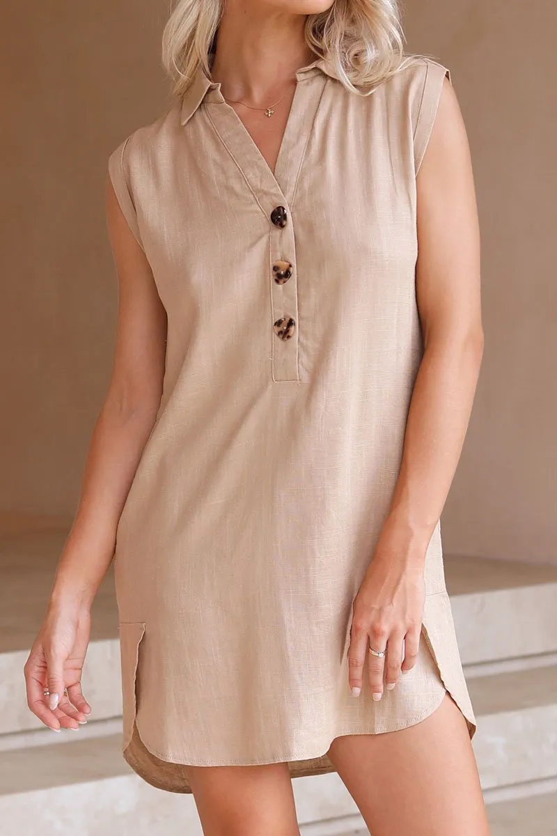 Casual Simplicity Solid Buttons Slit Shirt Dress