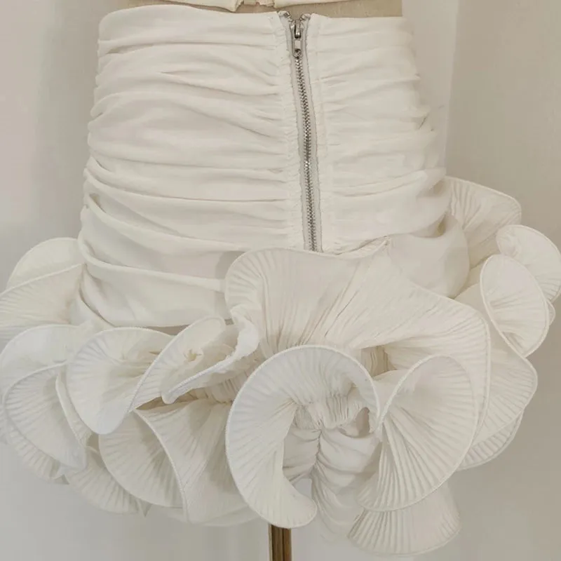 Casual White Ruched Skirt