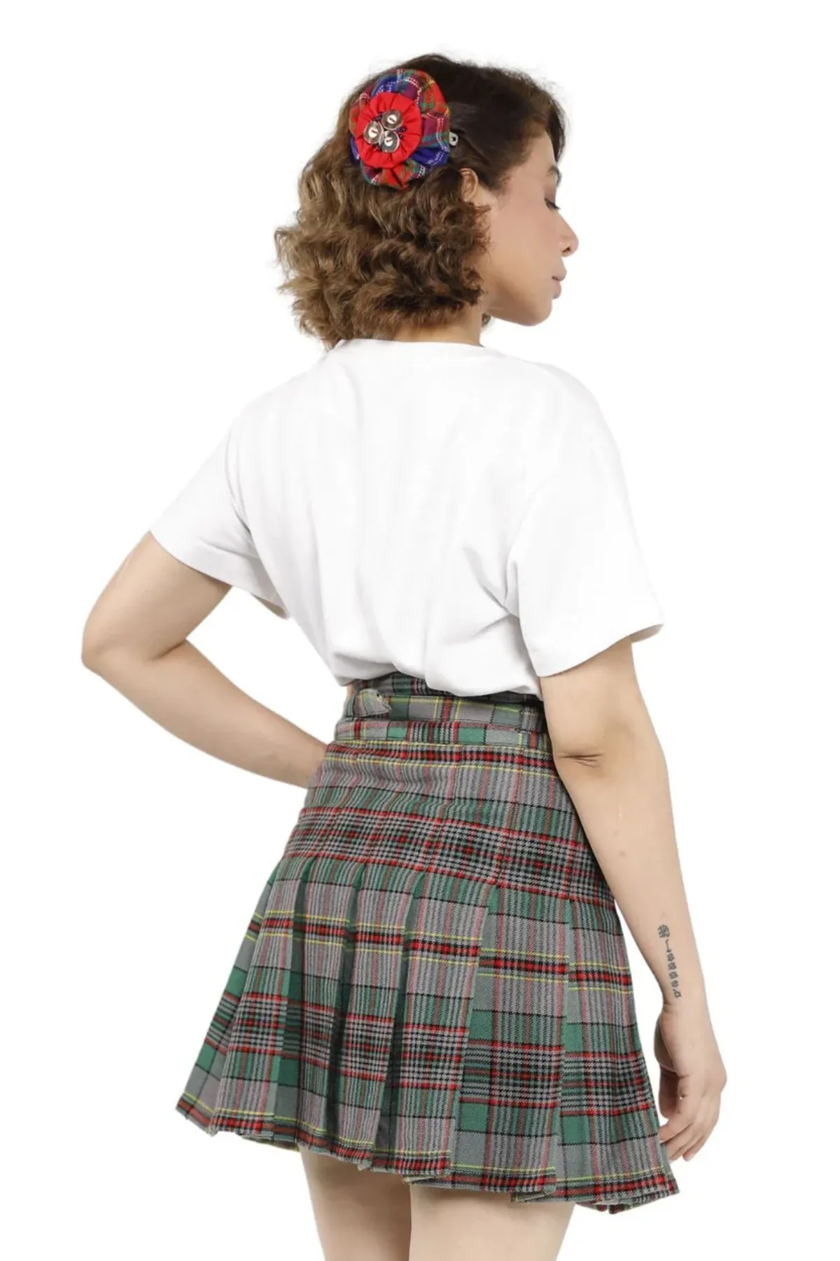 Celtic Charm High-Waisted Plaid Pleated Mini Skirt with Belt