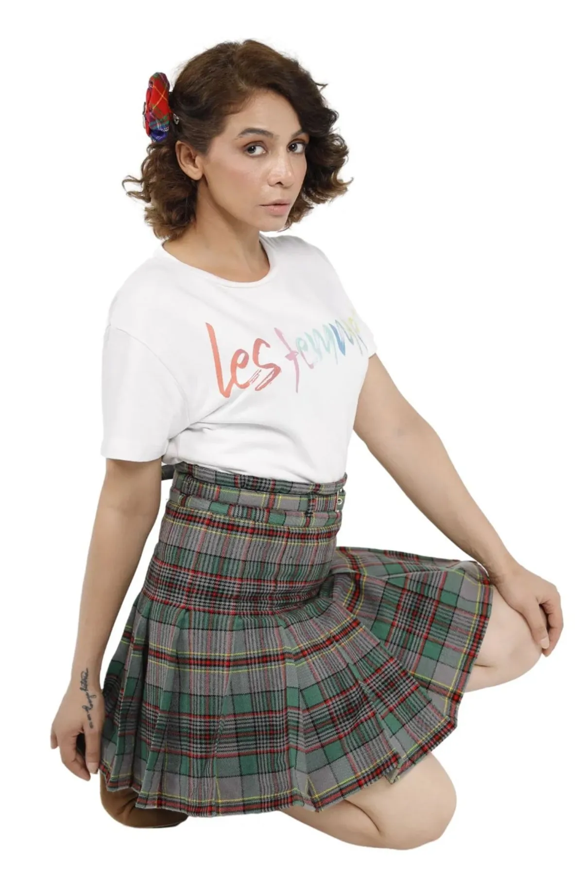 Celtic Charm High-Waisted Plaid Pleated Mini Skirt with Belt