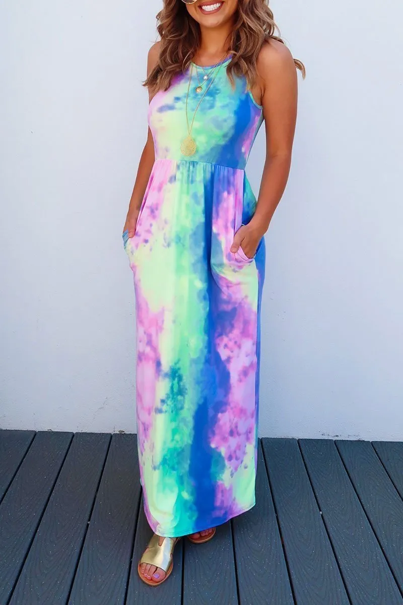 CityHottie Tie-dye Printed Multicolor Maxi Dress