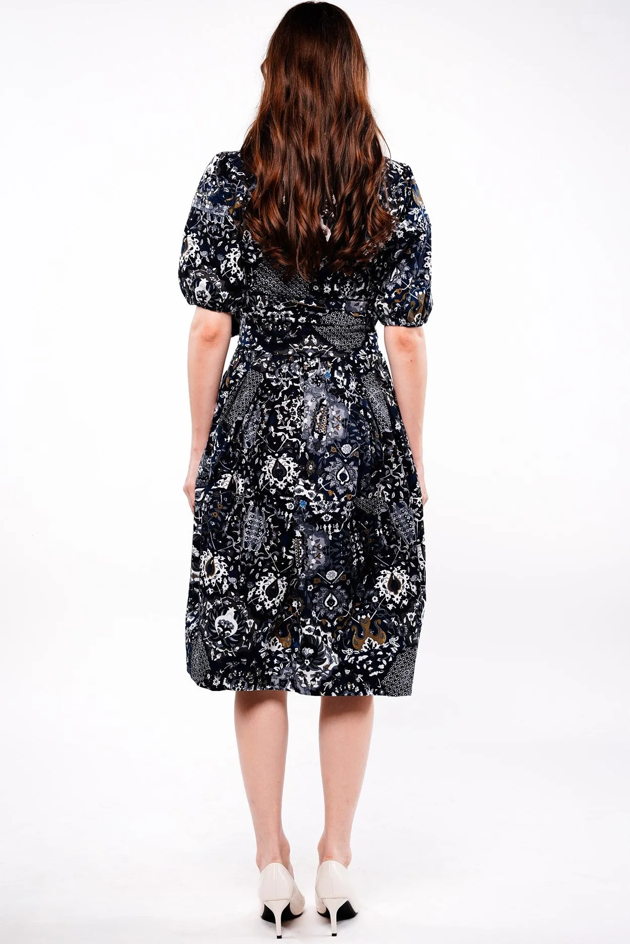 Claire Dress Shirt Collar Short Puff Sleeve Cotton Stretch (Casper Wallpaper Bright)