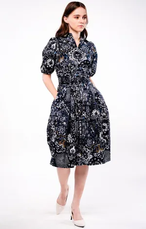 Claire Dress Shirt Collar Short Puff Sleeve Cotton Stretch (Casper Wallpaper Bright)