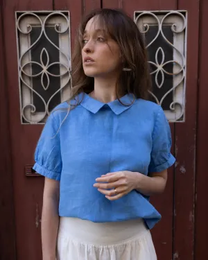 Clara - Linen Blouse in Azure