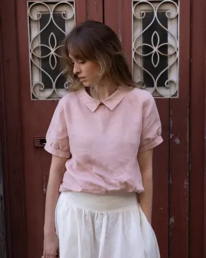 Clara - Linen Blouse in Misty Pink