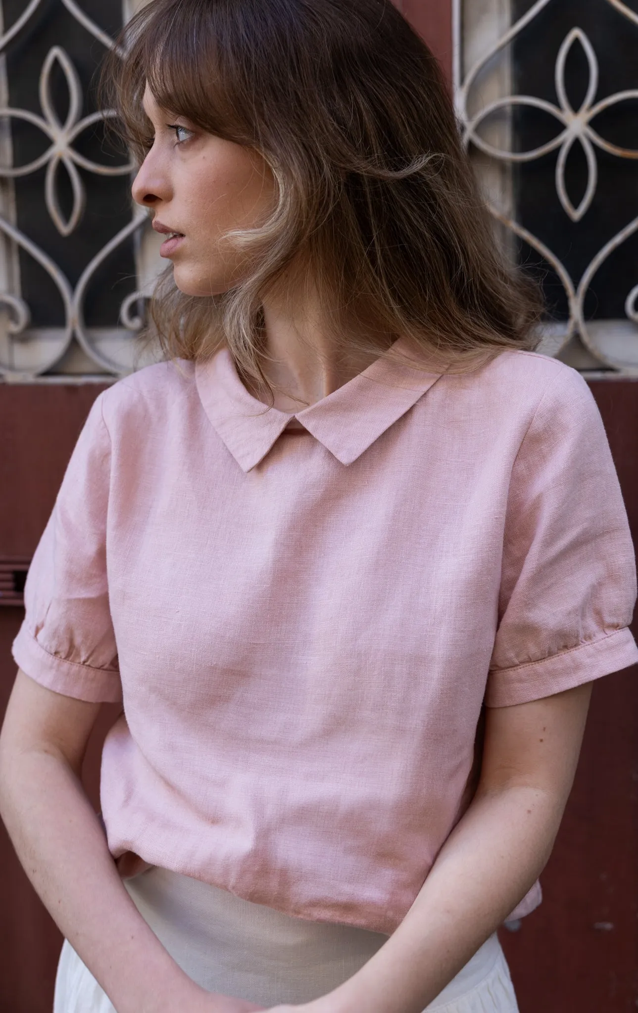 Clara - Linen Blouse in Misty Pink
