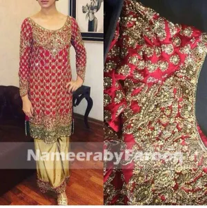 Classic Red Wedding Party Dress With Kundan Dabka Sitara Naqshe & Nugh Work