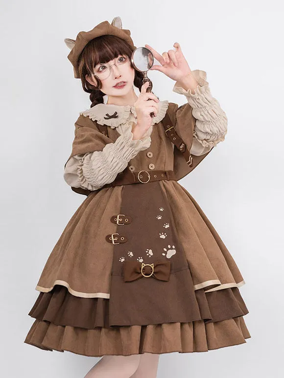 Classical Lolita JSK Dress 6-Piece Set Light Brown Steampunk Lolita Jumper Skirt Outfit