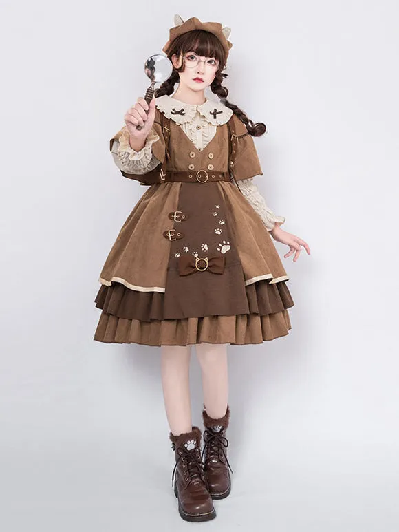 Classical Lolita JSK Dress 6-Piece Set Light Brown Steampunk Lolita Jumper Skirt Outfit