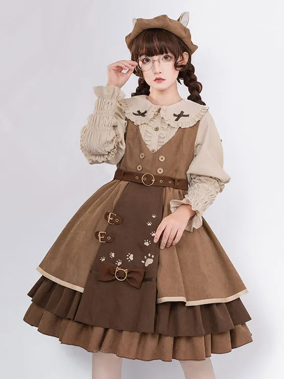 Classical Lolita JSK Dress 6-Piece Set Light Brown Steampunk Lolita Jumper Skirt Outfit