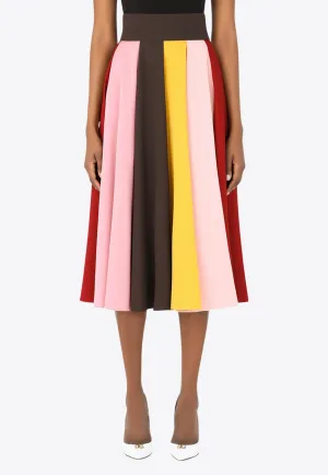 Colorblocked Pleated Midi Skirt
