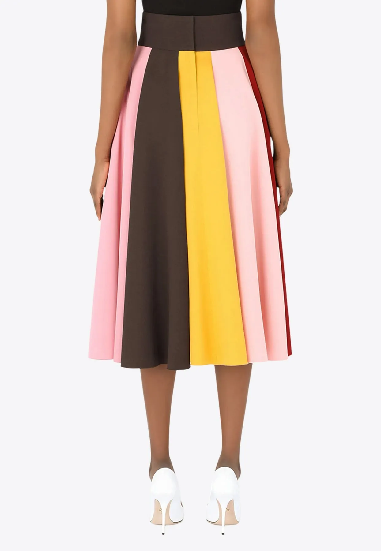 Colorblocked Pleated Midi Skirt