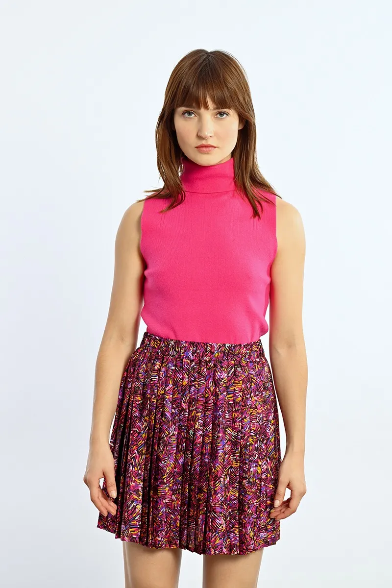 COLORFUL PRINT PLEATED MINI SKIRT