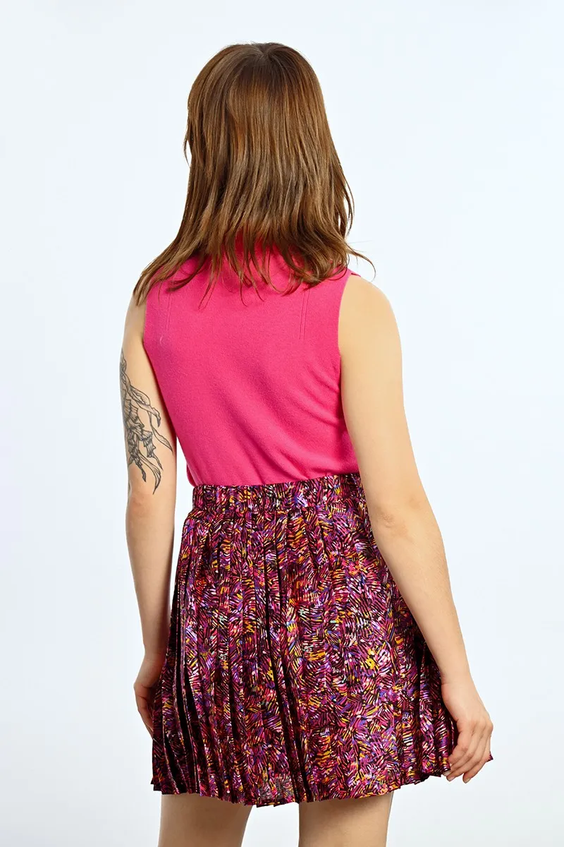 COLORFUL PRINT PLEATED MINI SKIRT