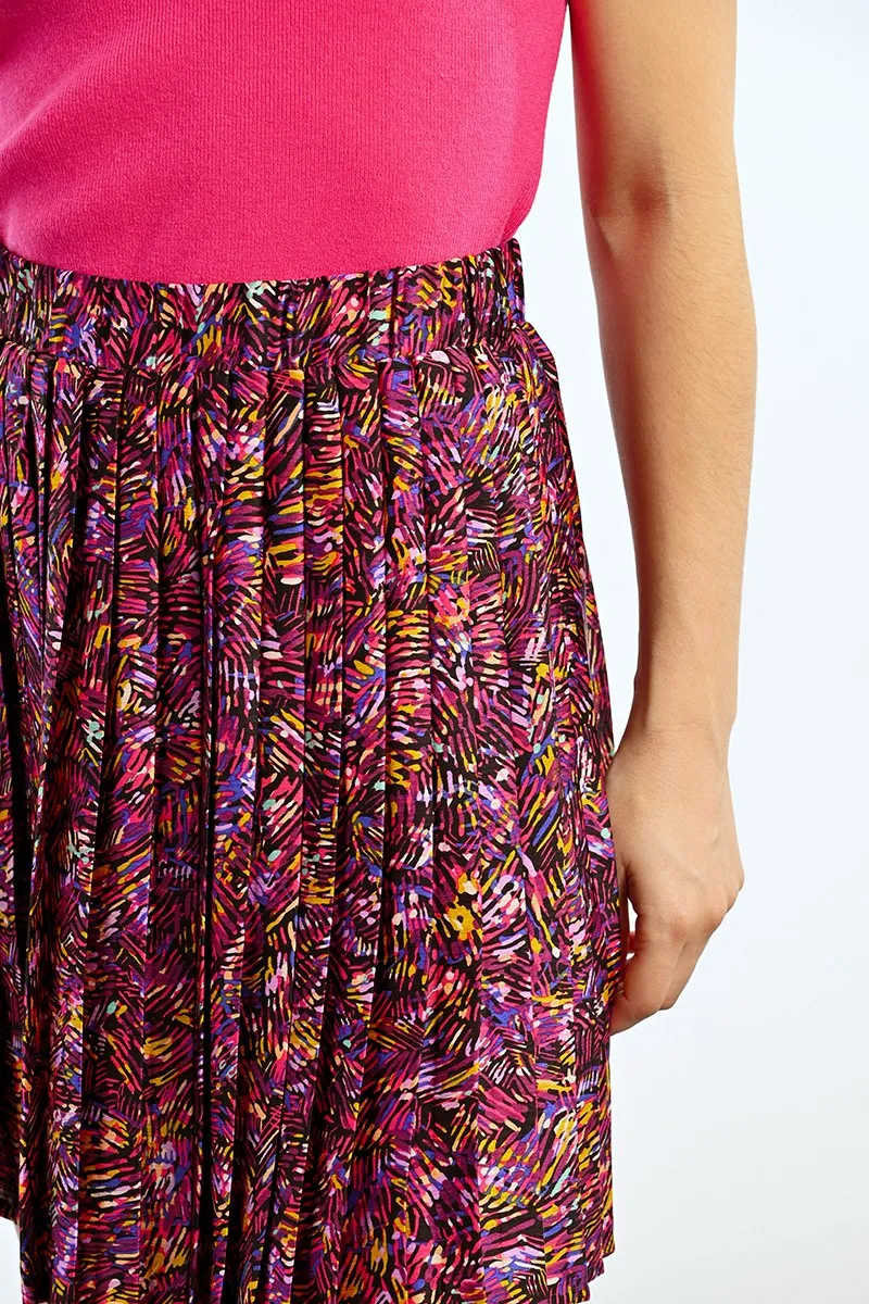 COLORFUL PRINT PLEATED MINI SKIRT