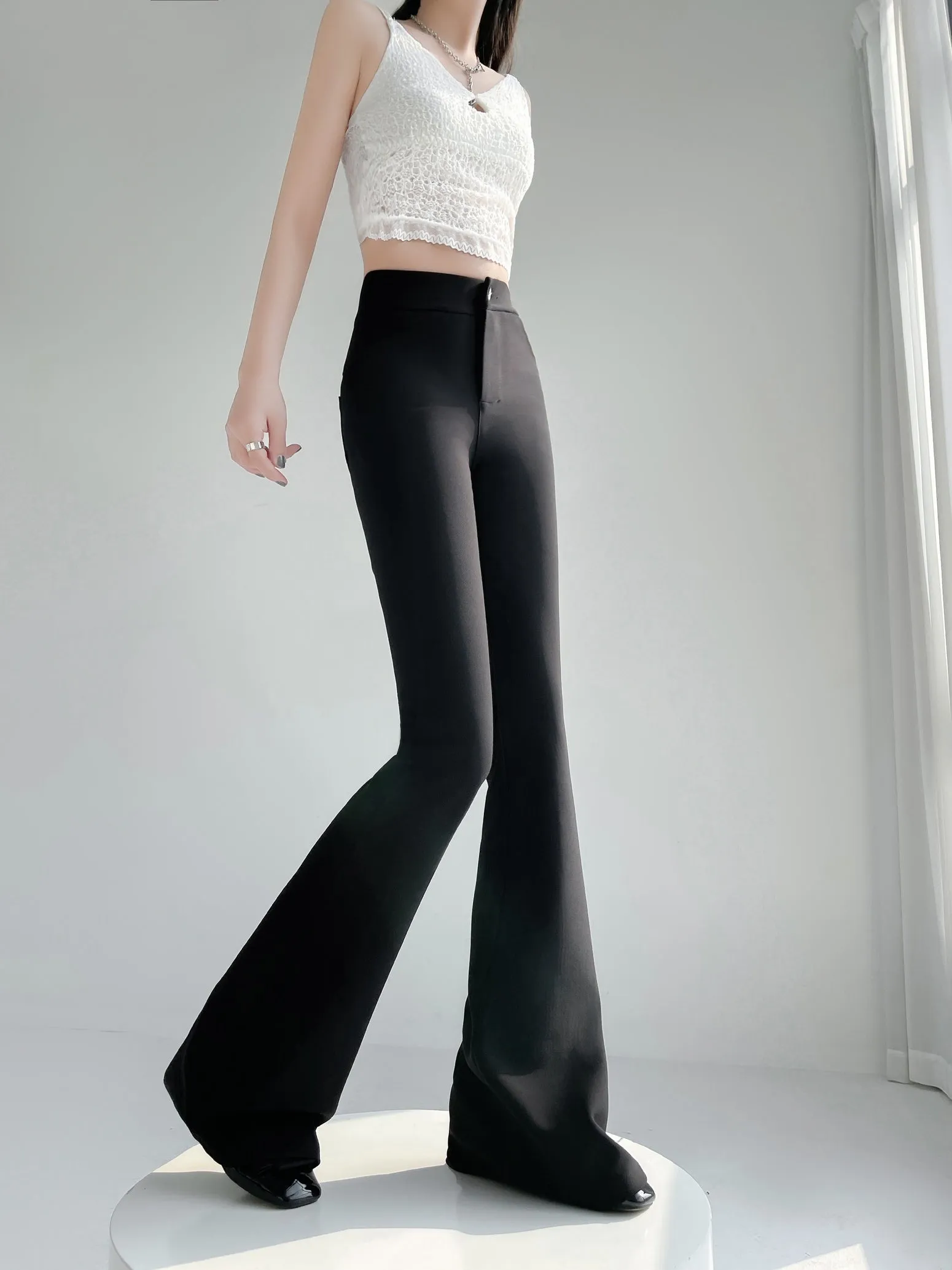 Comfortable Solid Color Flared-Leg Trousers for Women