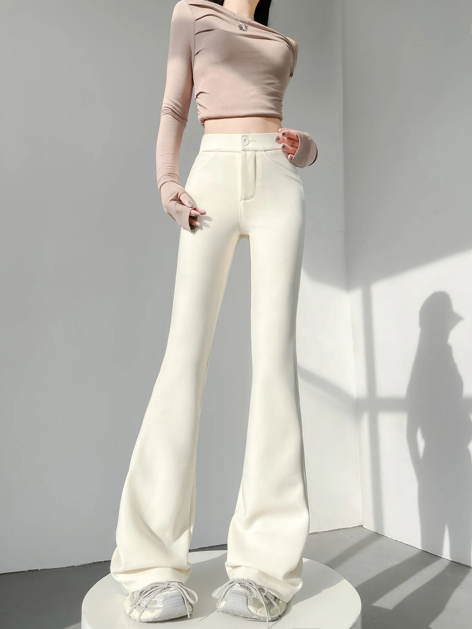 Comfortable Solid Color Flared-Leg Trousers for Women