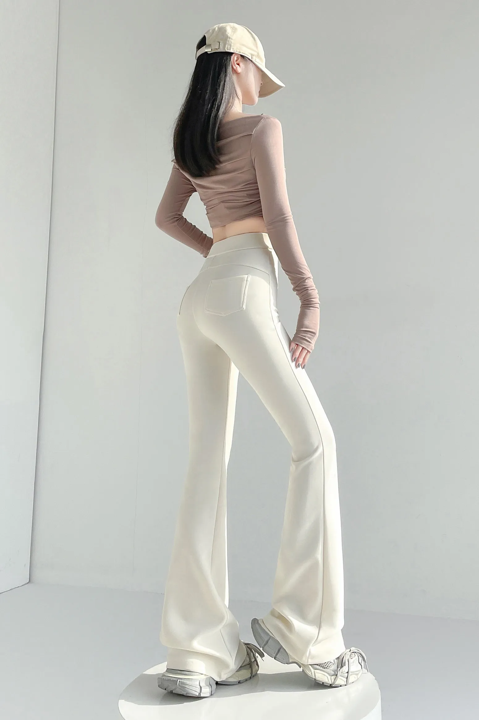 Comfortable Solid Color Flared-Leg Trousers for Women