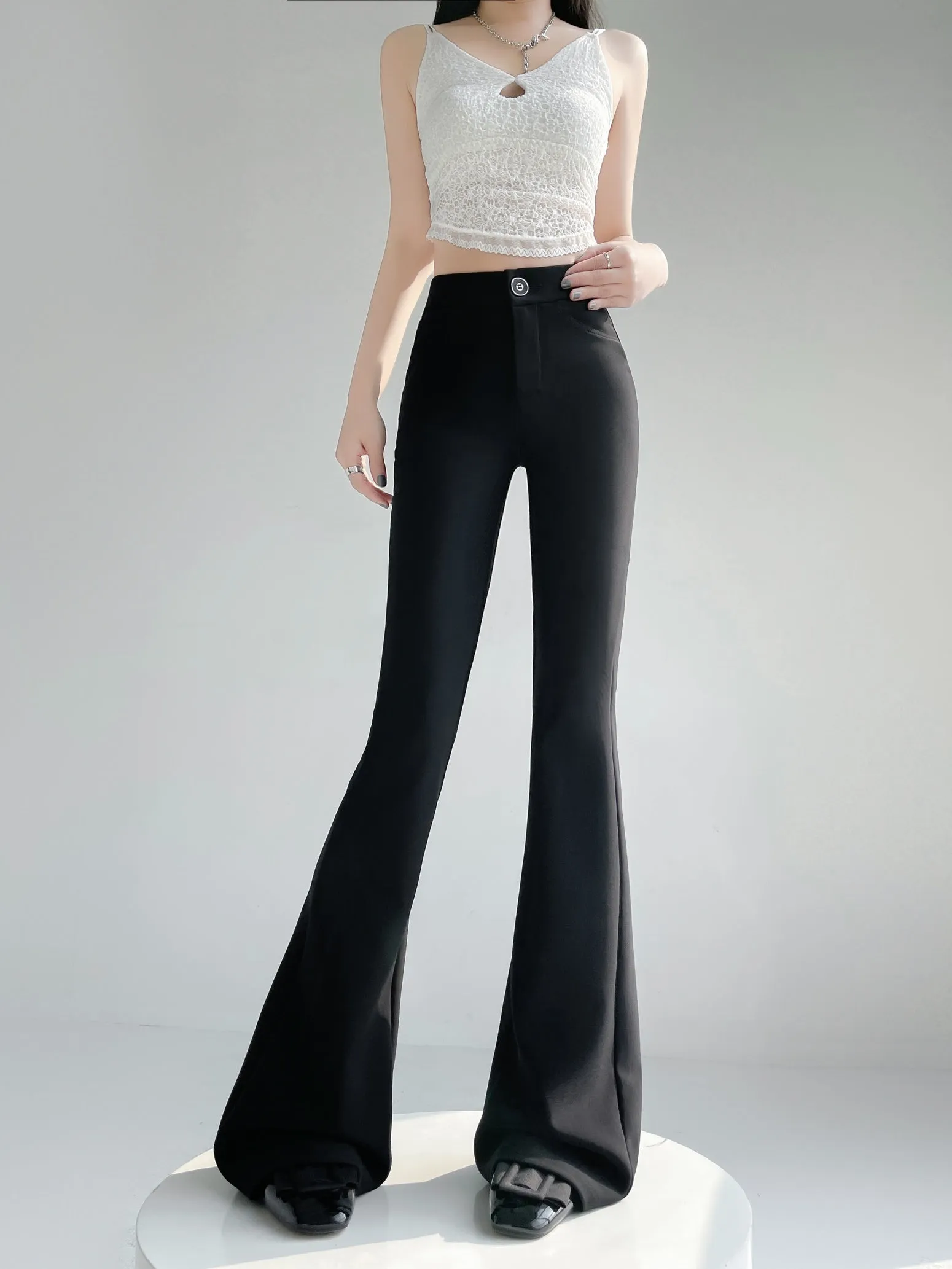 Comfortable Solid Color Flared-Leg Trousers for Women