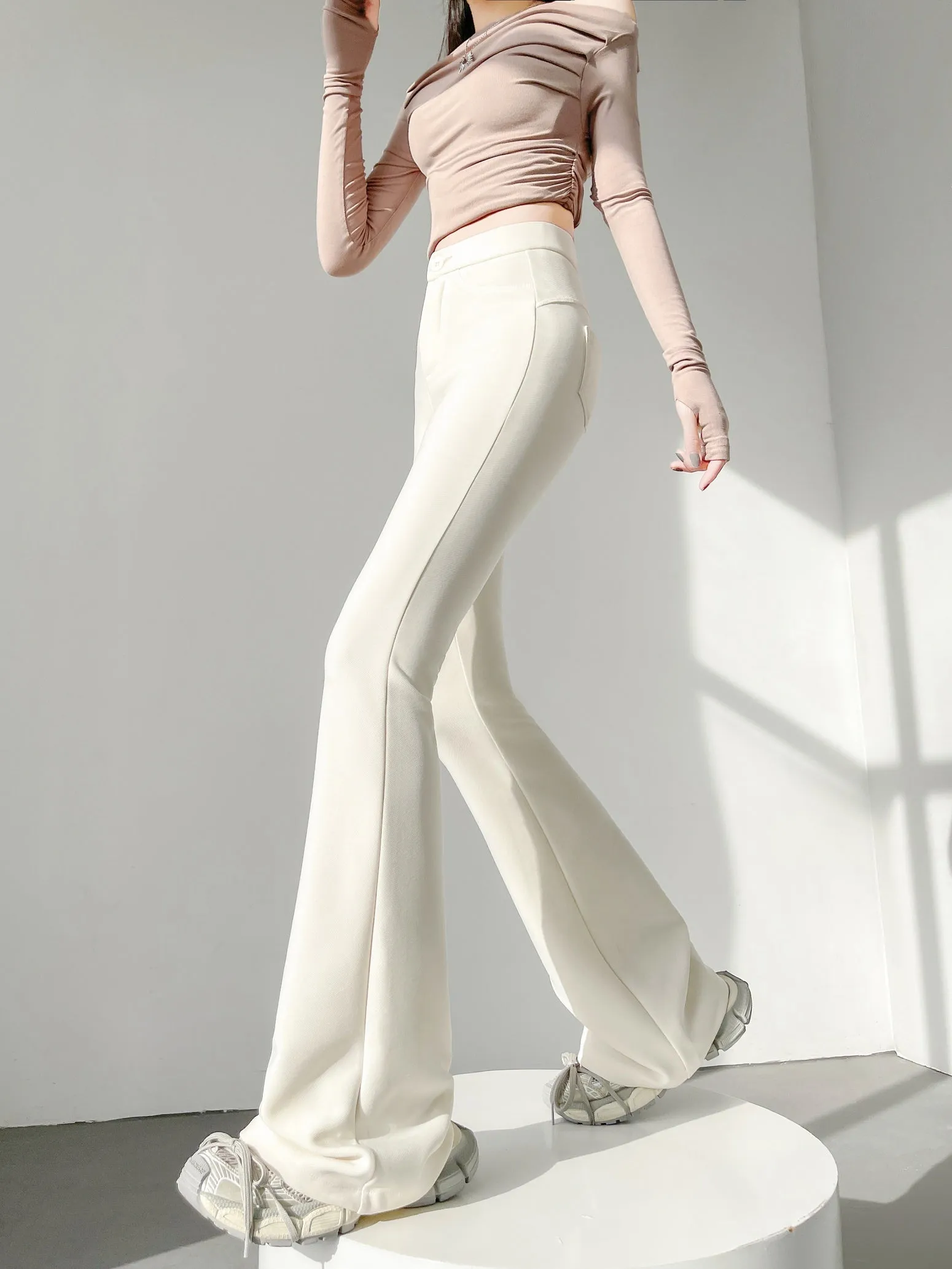 Comfortable Solid Color Flared-Leg Trousers for Women