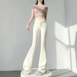 Comfortable Solid Color Flared-Leg Trousers for Women
