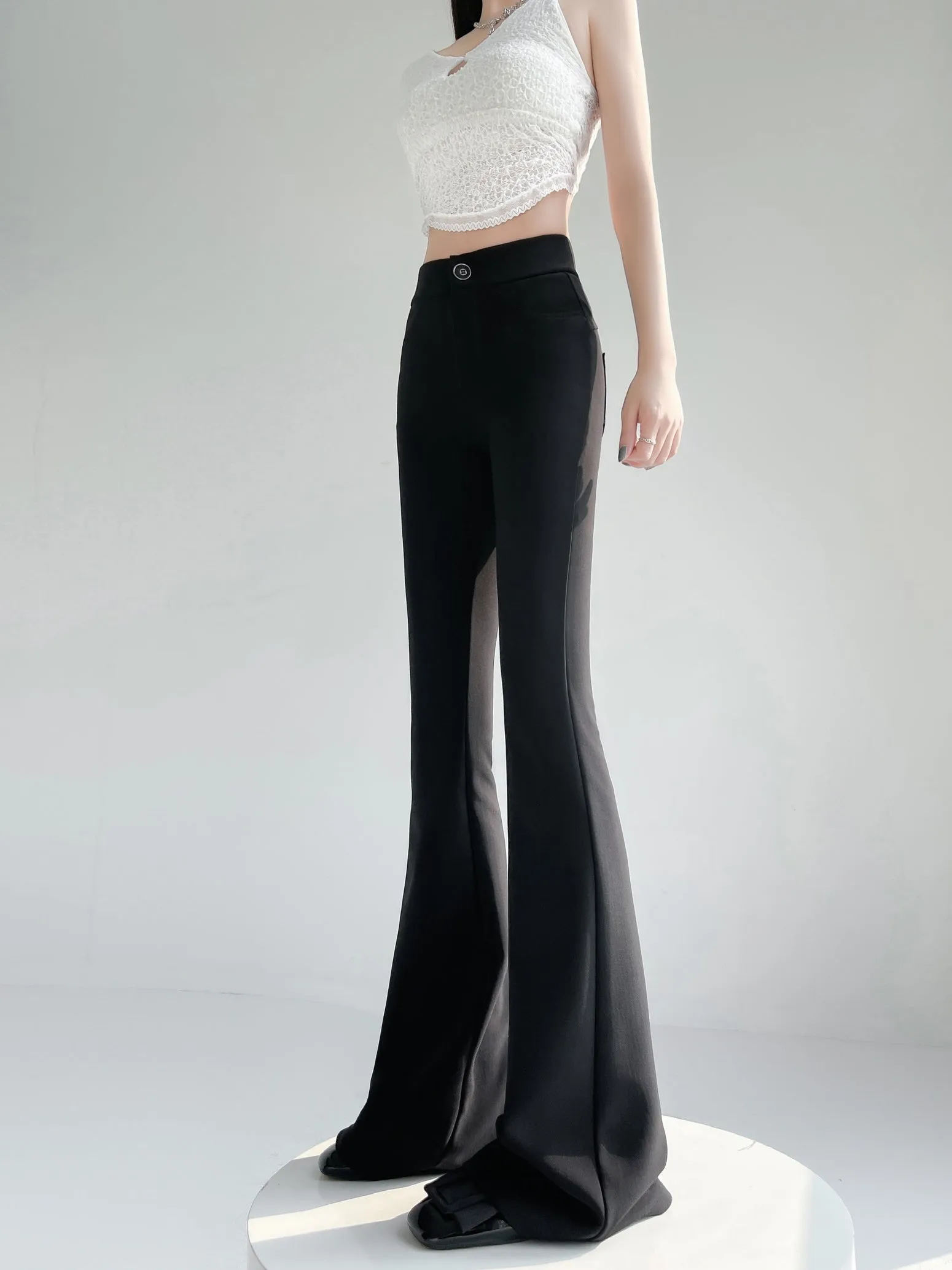 Comfortable Solid Color Flared-Leg Trousers for Women