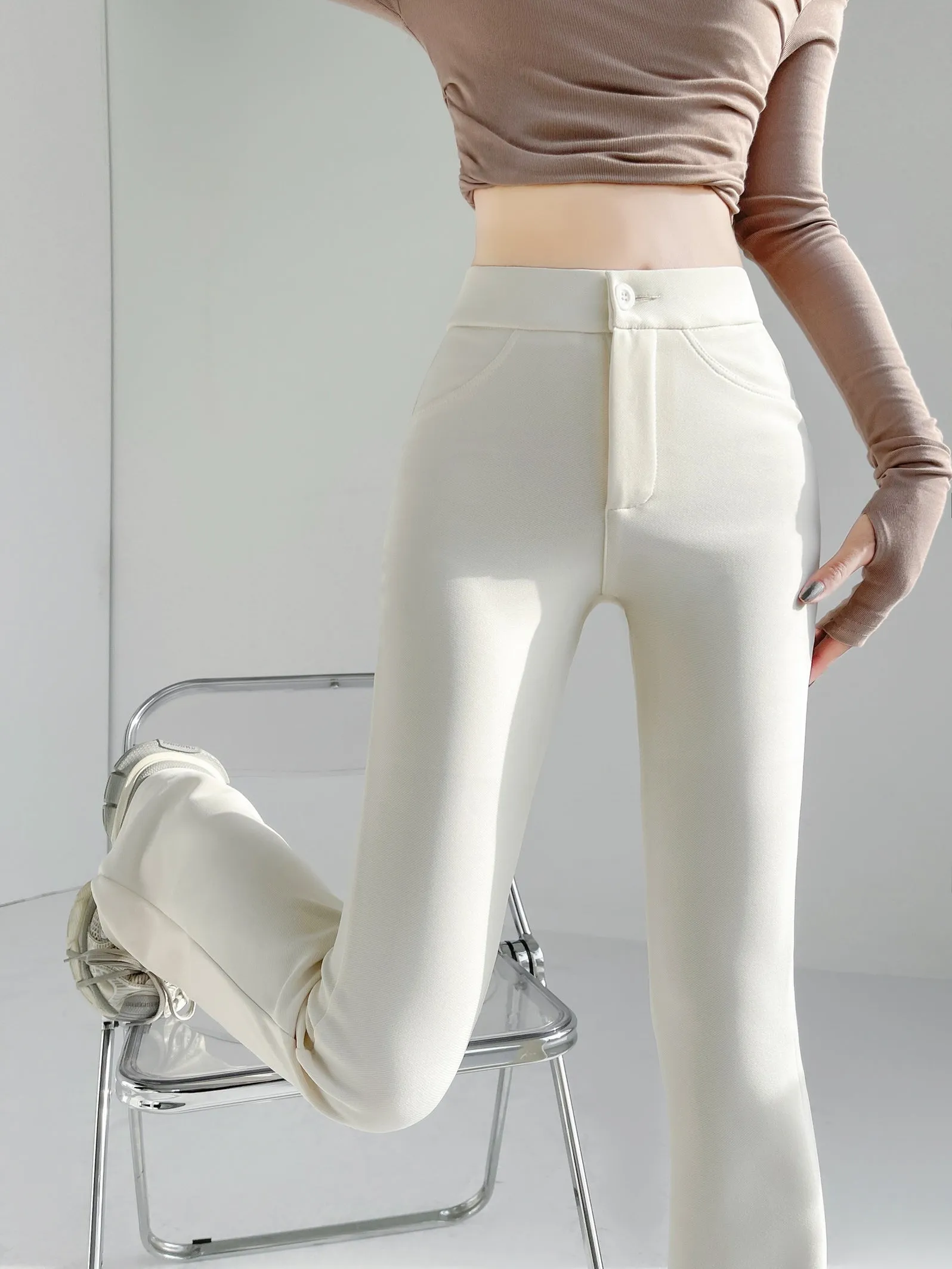 Comfortable Solid Color Flared-Leg Trousers for Women