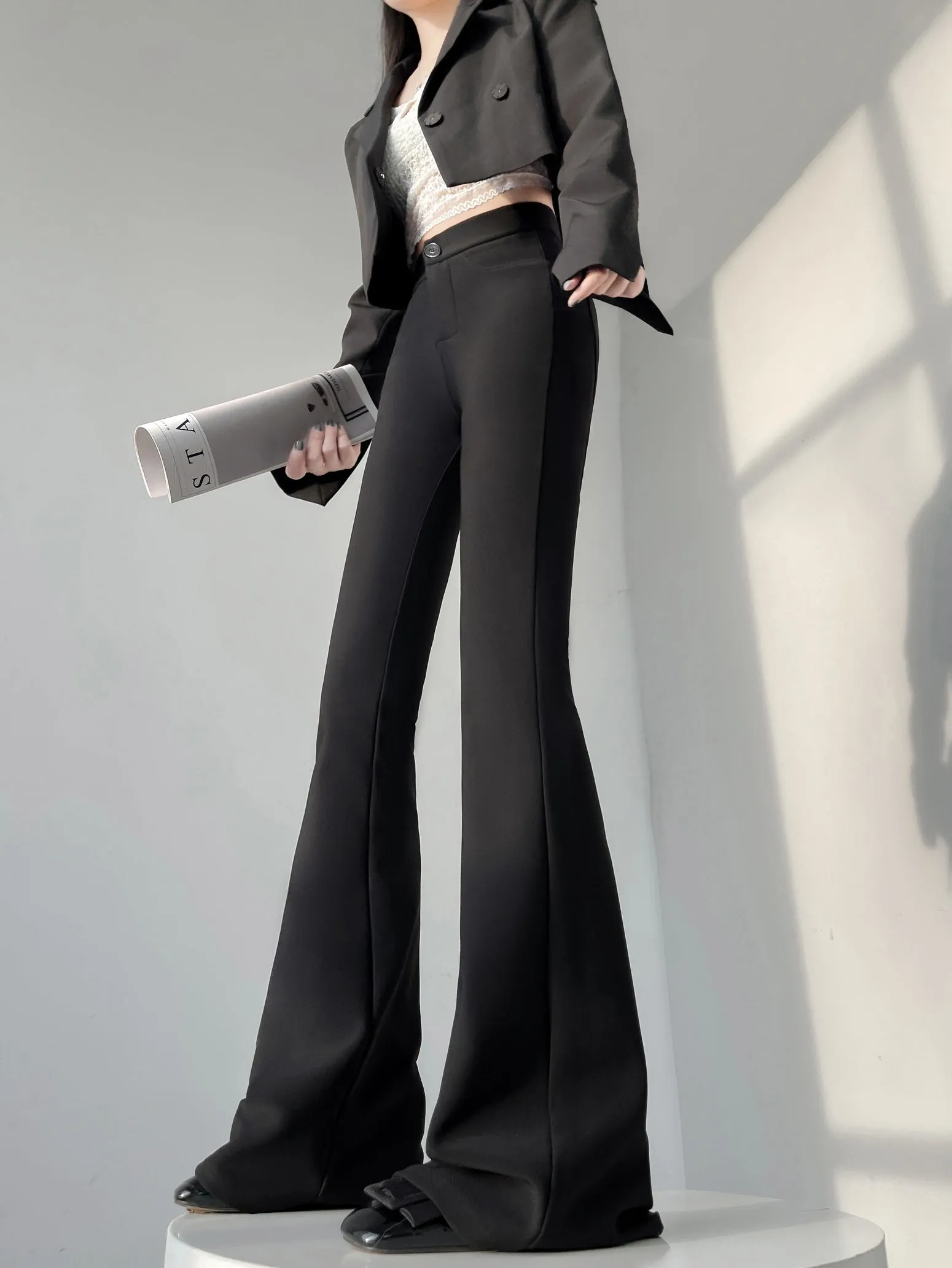 Comfortable Solid Color Flared-Leg Trousers for Women