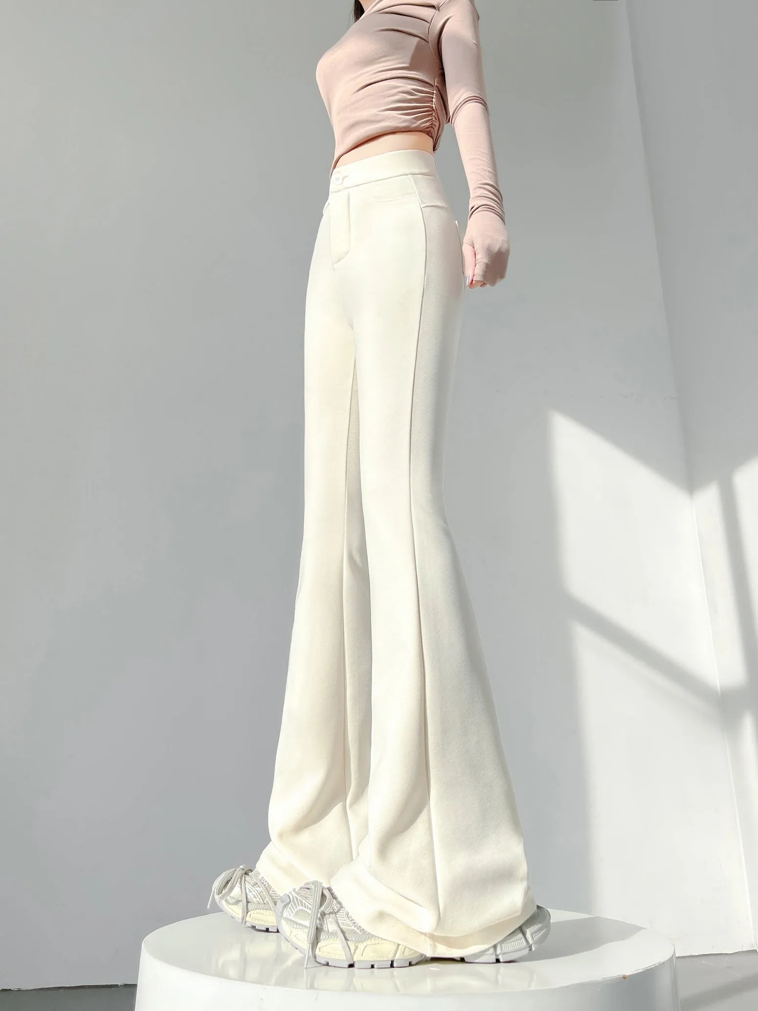 Comfortable Solid Color Flared-Leg Trousers for Women