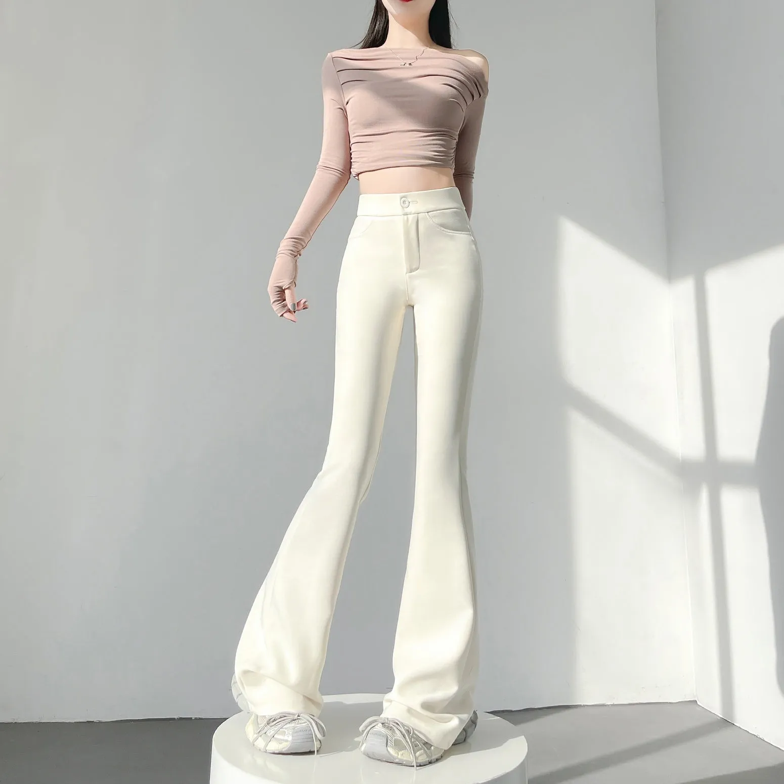 Comfortable Solid Color Flared-Leg Trousers for Women