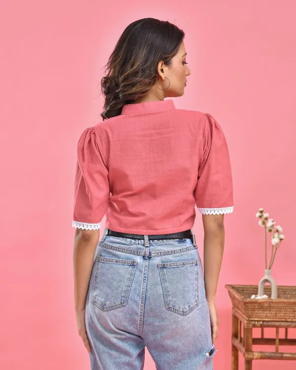 Coral Pink Crop Top Blouse