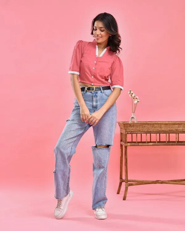 Coral Pink Crop Top Blouse
