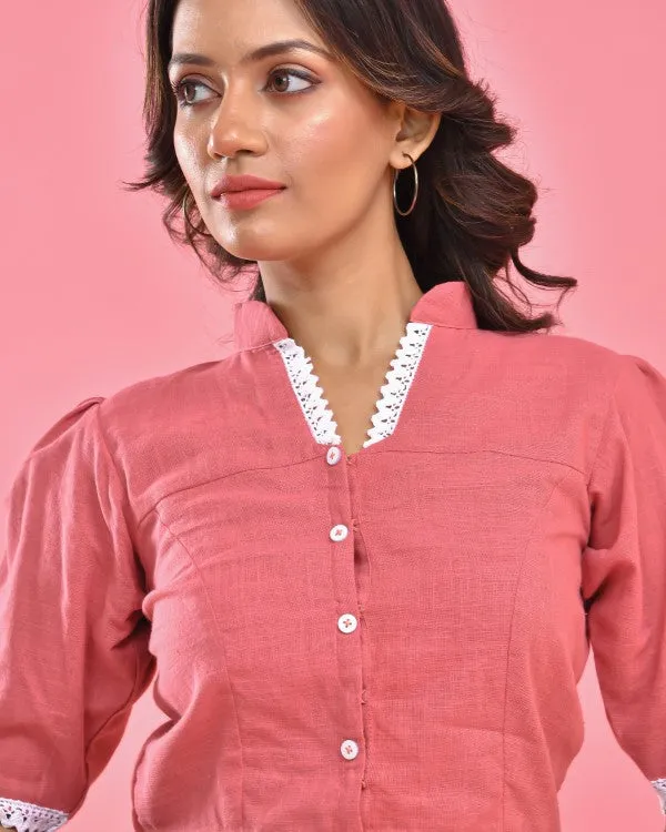Coral Pink Crop Top Blouse