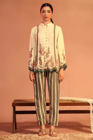 Cream tamaya embroidered tunic and pants