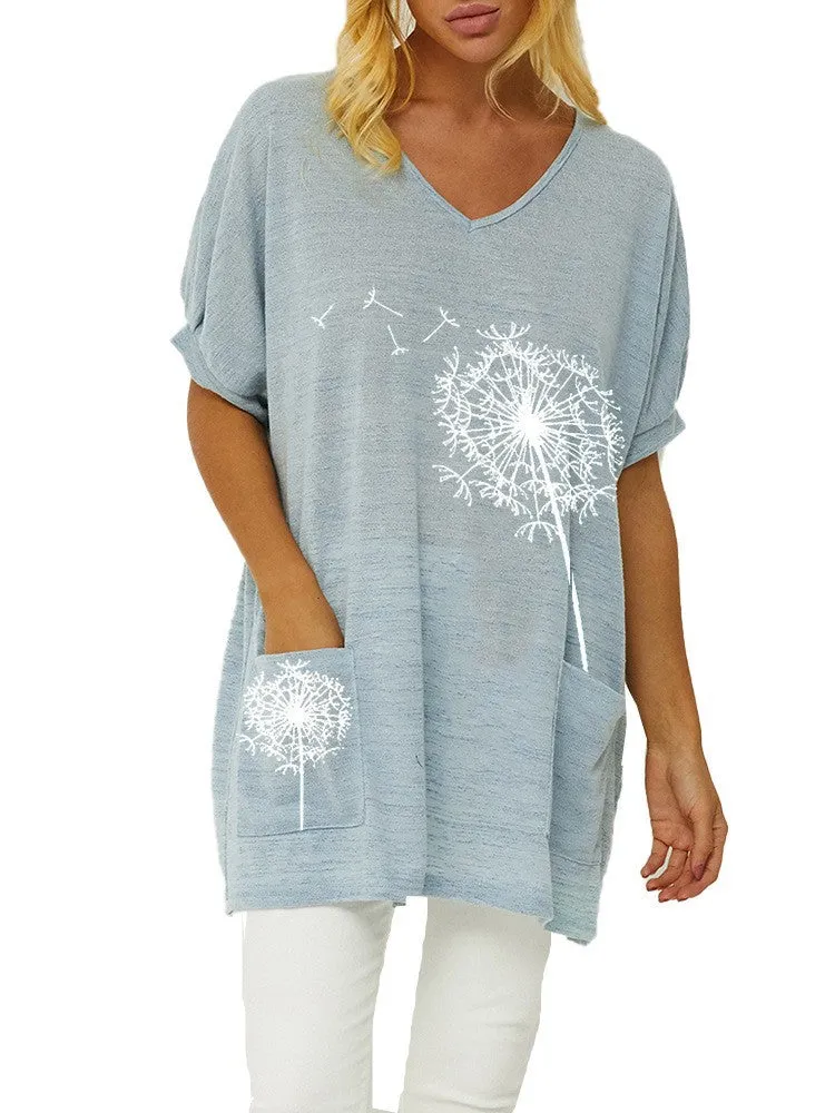 Dandelion Printing Short Sleeve Women's Dress