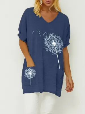 Dandelion Printing Short Sleeve Women's Dress