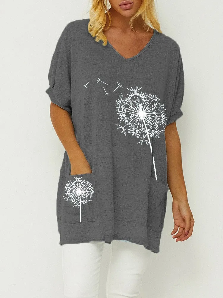 Dandelion Printing Short Sleeve Women's Dress