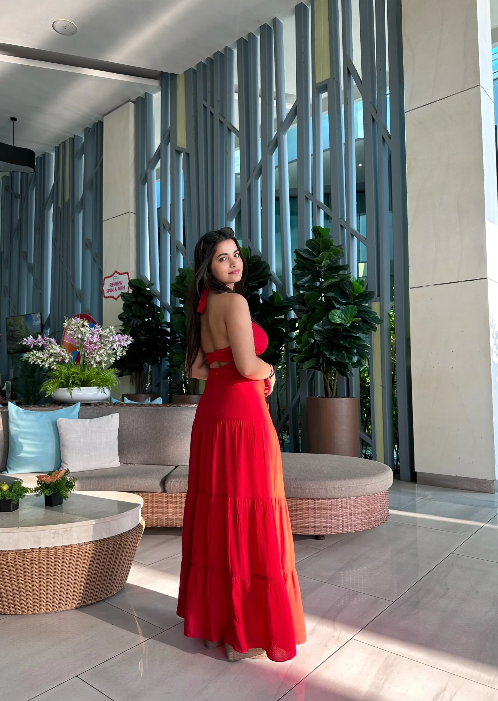 Day dreams - red halter tie up maxi dress